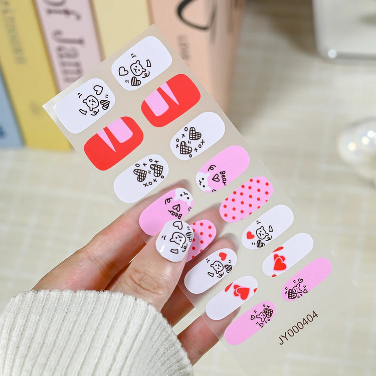 16Tips Semi Cured Leopard Print Gel Nail Stickers Chic Maillard Color Nail Strips Patch Self-adhesive UV Lamp Need Press On Nail