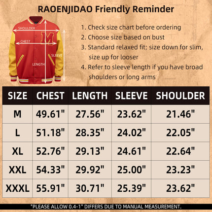 Mens M Letter Varsity Jacket Vintage Faux Leather Sleeve Baseball Letterman Coat Red & Yellow Streetwear for Casual Wear