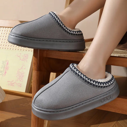 Men's High-End New Solid Color Faux Suede Patchwork Couple's Home Slippers, Thick-Soled, Non-Slip, Lightweight, Warm Cotton Slippers for Women