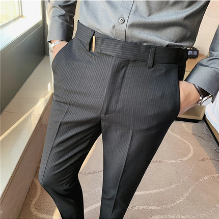 Pantaloni da abito da uomo primavera autunno Moda stile britannico Business Office Pantaloni eleganti da uomo Pantaloni da uomo slim fit a righe di alta qualità