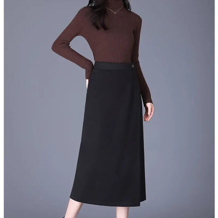 Women's Woolen Autumn and Winter New Style Elegant One-piece Unique and Stylish Straight Tube Slit Hugging Skirt PlatiNum