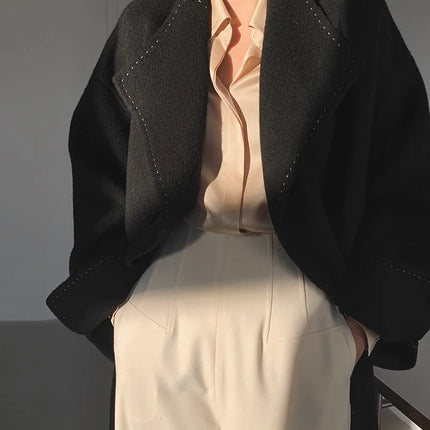 New Solid Korean Style Women Wool Coat Arch Needle Large Neck Versatile Fashion Texture Double Sided Trench Coats Female Winter