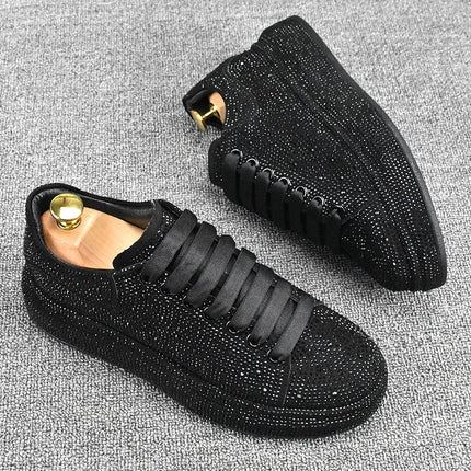 men's luxury fashion punk hip hop platform shoes lace-up cow suede leather rhinestone derby shoe designer sneakers mans footwear