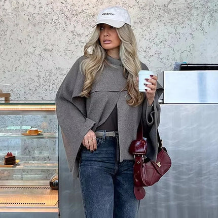MUJER Cape Coat Women Scarf Collar Ponchos Women 2025 Shawl Long Sleeve Winter Woman Ponchos Cloak Knitted Cardigan for Women