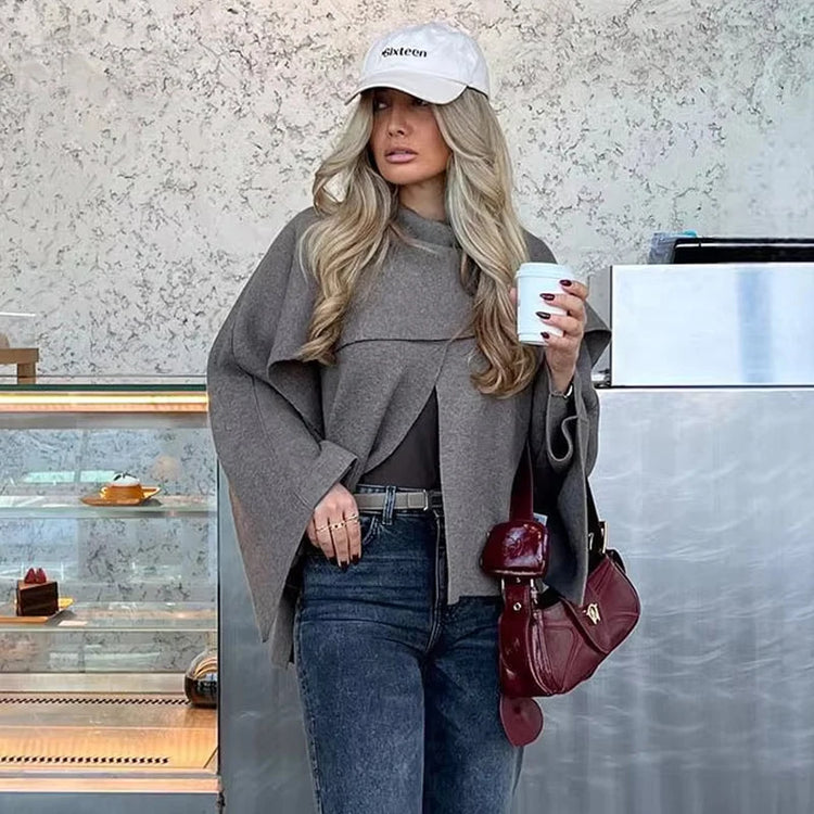 MUJER Cape Coat Women Scarf Collar Ponchos Women 2025 Shawl Long Sleeve Winter Woman Ponchos Cloak Knitted Cardigan for Women