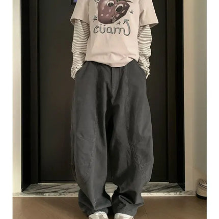 HOUZHOU Y2K Vintage Wash Donna Cargo Jeans Harajuku Scimitar Gamba larga Pantaloni in denim retrò americani Pantaloni larghi Gyaru Streetwear