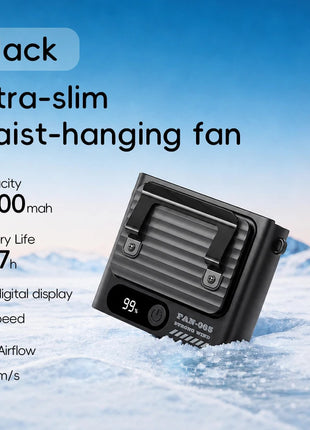 Nuovo Ventilatore Portatile da Cintura per Esterni 4000mAh USB, Mini Ventilatore Multifunzione con 5 Velocità e Display Digitale, Ricaricabile