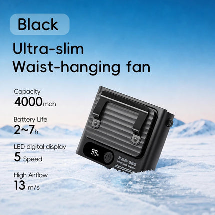 Nuovo Ventilatore Portatile da Cintura per Esterni 4000mAh USB, Mini Ventilatore Multifunzione con 5 Velocità e Display Digitale, Ricaricabile