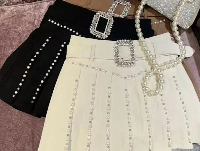 New pleated skirt for women pearls diamonds fashion shorts PlatiNum