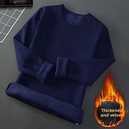 Men's Long Sleeve T-shirt Fleece Lined Thickened Non-flammable Velvet Warm Round Neck Base Shirt Casual Breathable Winter Tshirt PlatiNum
