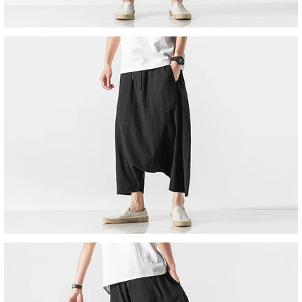 Pantaloncini Estivi da Uomo Oversize Casual Stile Harem Vintage in Cotone e Lino Comodi a Gamba Larga con Elastico in Vita Taglie Grandi
