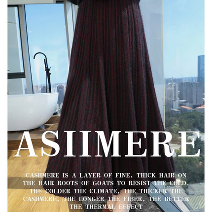 FRSEUCAG Autumn and winter women's warm half skirt 100% mink cashmere pleated skirt thick long skirt soft and loose fashionable PlatiNum
