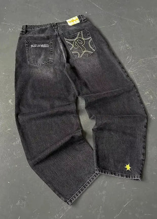 Jeans larghi ricamati modello Joker di tendenza della moda americana Donna Street Y2K Nuovi pantaloni a gamba larga oversize Hip Hop Jeans unisex