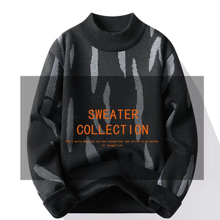 New Mens Sweater Fashion Knitted Fleece Lined Pullover Men's Autumn Winter Clothes Elegant Luxury Brand Fashion Knitted Sweaters