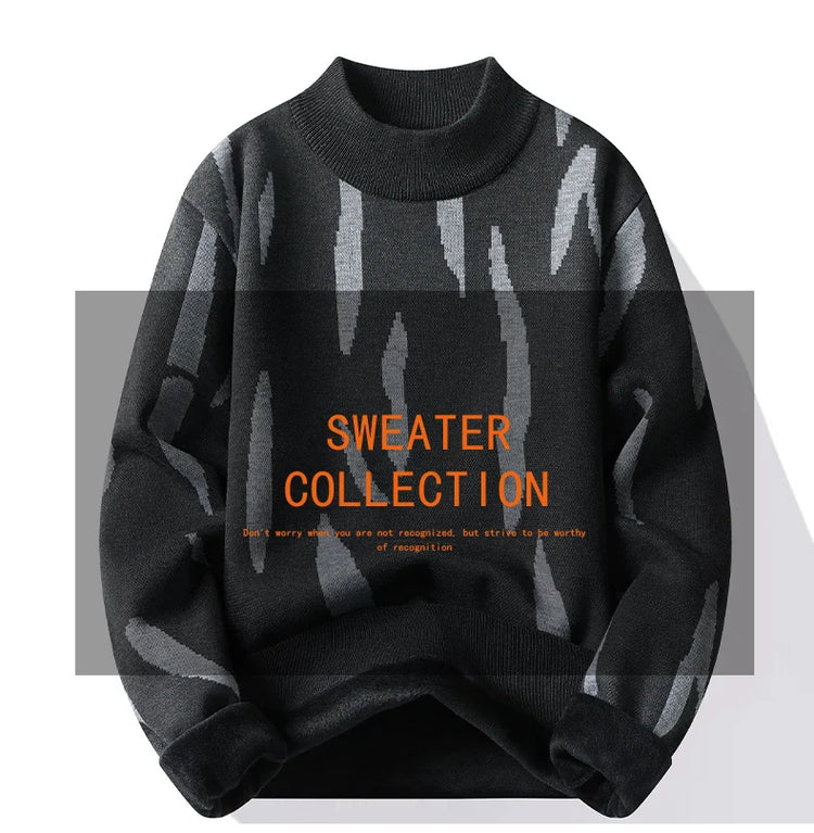 New Mens Sweater Fashion Knitted Fleece Lined Pullover Men's Autumn Winter Clothes Elegant Luxury Brand Fashion Knitted Sweaters