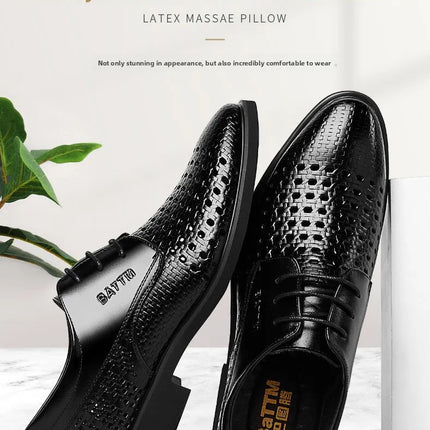 Scarpe Formali da Uomo in Pelle Traspirante con Design Traforato, Casual Estive a Punta Tonda e Tacco Basso, Comode da Indossare
