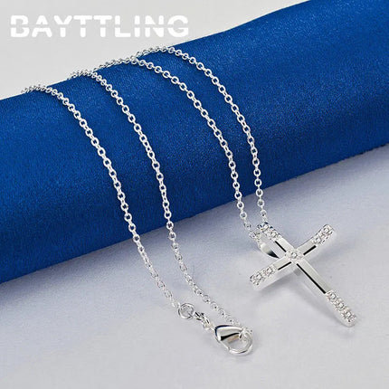 Original 925 Sterling Silver 16-30 Inches Fine Cross Zircon Necklace For Women Men Fashion Wedding Gift Jewelry Accessories PlatiNum