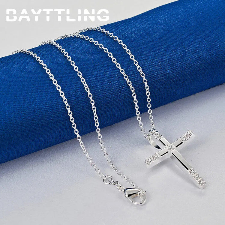 Original 925 Sterling Silver 16-30 Inches Fine Cross Zircon Necklace For Women Men Fashion Wedding Gift Jewelry Accessories PlatiNum