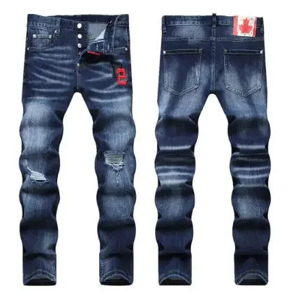 New Fashion Men Black Ripped Denim Jeans talian High Street Style Denim Pants High Quality Male Slim Fit Denim Trousers Size 38 PlatiNum