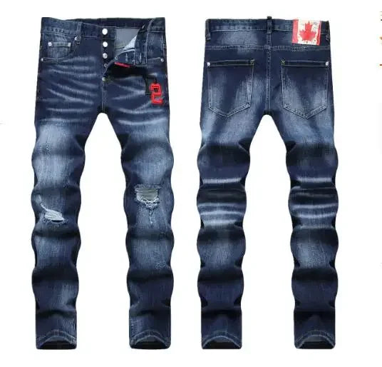 New Fashion Men Black Ripped Denim Jeans talian High Street Style Denim Pants High Quality Male Slim Fit Denim Trousers Size 38 PlatiNum