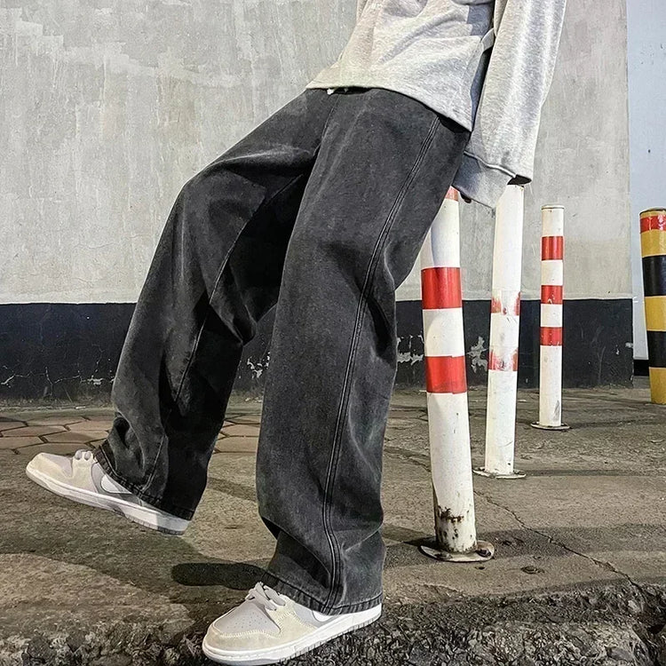 2025 nuovi jeans larghi streetwear uomo stile coreano moda pantaloni larghi dritti a gamba larga abb