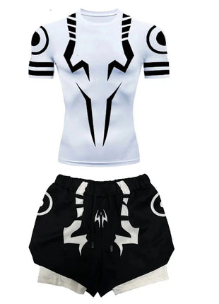 Anime Jujutsu Kaisen Set di compressione Tuta da fitness per uomo Camicia di compressione 3D ad asciugatura rapida + Pantaloncini da palestra Corsa Allenamento Abbigliamento sportivo platinumshop