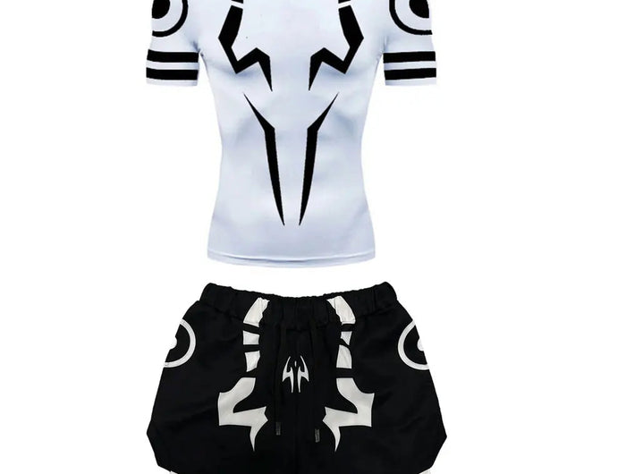 Anime Jujutsu Kaisen Set di compressione Tuta da fitness per uomo Camicia di compressione 3D ad asciugatura rapida + Pantaloncini da palestra Corsa Allenamento Abbigliamento sportivo platinumshop