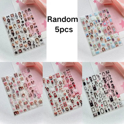 1/5Pcs Chibi Character Ragdoll Cute Anime Cartoon Nail Stickers Kawii Nail Art Weeb Cartoon Relief Self Adhesive Decal S