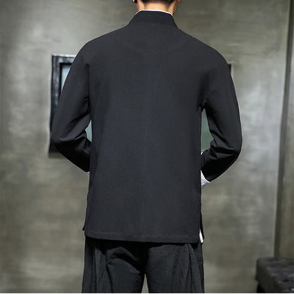 Camicie con ricamo gru Abbigliamento tradizionale cinese vintage Mezza manica da uomo in lino Solido colletto Madarin Cardigan Hanfu Kungfu