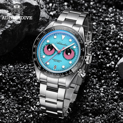 ADDIESDIVE New Men Watch AD2557 Luxury Chronograph VK64 Quartz Wristwatch Ceramic Bezel Luminous Dive 100m Waterproof 40mm Watch
