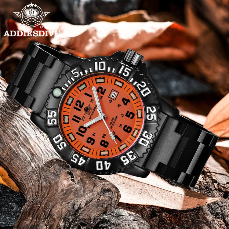 ADDIESDIVE 44mm Men's  Wrist Watch 50m Water Resistant Large Luminous Dial Date Display Stainless Steel Men's Quartz Watch