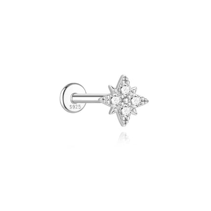 AIDE 1PC Sparkling Moissanite Piercing Stud Earrings 925 Sterling Silver Shining Circle Earring For Women Ear Bone Earring Jewel PlatiNum