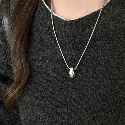 Real 925 Sterling Silver Minimalist Water Drop Pendant Chain Necklace for Women Classic Fine Jewelry Personality Accessories PlatiNum