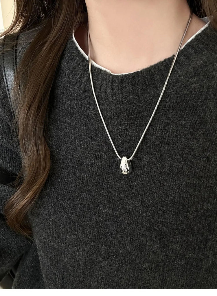 Real 925 Sterling Silver Minimalist Water Drop Pendant Chain Necklace for Women Classic Fine Jewelry Personality Accessories PlatiNum