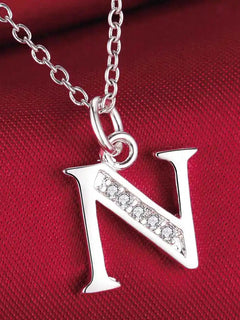 26 Letters 925 Sterling Silver Necklace Pendant Zircon For Women Exquisite Student Girlfriend Jewelr