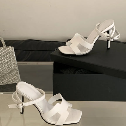 Alionly 2026 New Summer Fashion Open Toe Sandals Women Metal Buckle Narrow Band Thin Low Heel Gladiator Party Shoes