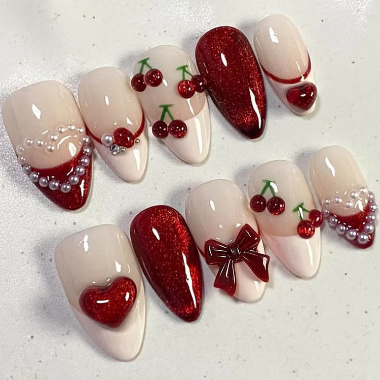 24pcs Pink Flower Almond Press on Nails Kawaii False Nails Wearable Stick-on Nails Fake Nail Uñas Postizas Накладные Ногти 네일팁2028