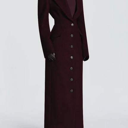 Women's Long Coat Slim V Neck Single Breasted Overcoats Shoulder Pad Maxi Jackets with Belt 2025 New Winter Lady Commute Outwear
