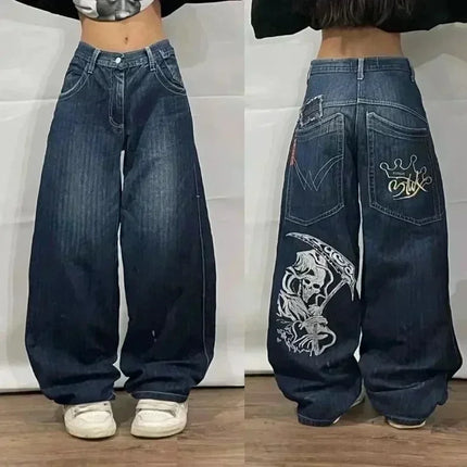 Jeans larghi ricamati modello Joker di tendenza della moda americana Donna Street Y2K Nuovi pantaloni a gamba larga oversize Hip Hop Jeans unisex