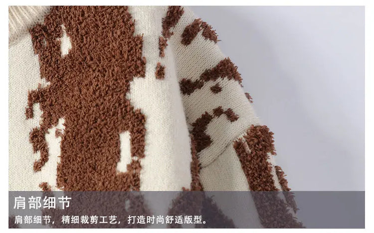 Harajuku Sweater Men's Y2K Knitted Printing Sweater Men's Wool Pullover Men's Retro Knitted Color Block Tops