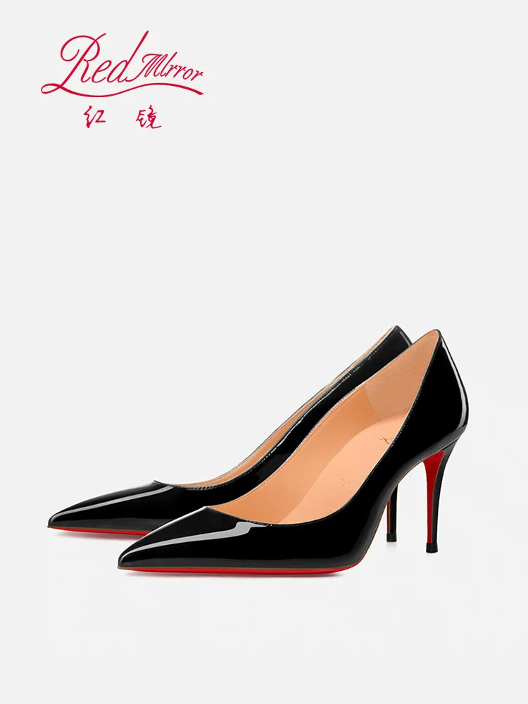 Tacchi alti eleganti da donna neri Fondo rosso lucido Tacchi da donna di marca di lusso 2025 tendenza Punta a punta Décolleté da festa sexy Scarpe da donna