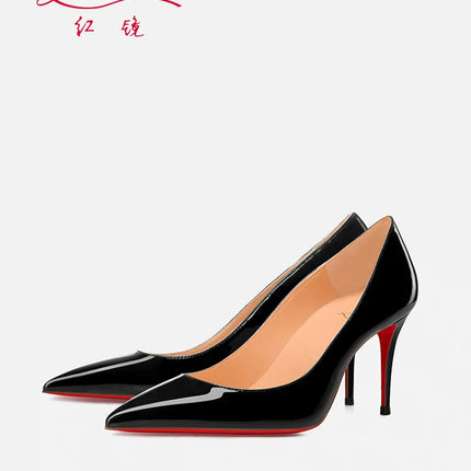 Tacchi alti eleganti da donna neri Fondo rosso lucido Tacchi da donna di marca di lusso 2025 tendenza Punta a punta Décolleté da festa sexy Scarpe da donna
