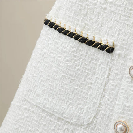 Women's Mid-Length/Short White Black Tweed High-Waist Woolen A-Line Autumn Winter Fragrant Silk Skirt PlatiNum