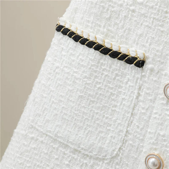 Women's Mid-Length/Short White Black Tweed High-Waist Woolen A-Line Autumn Winter Fragrant Silk Skirt PlatiNum