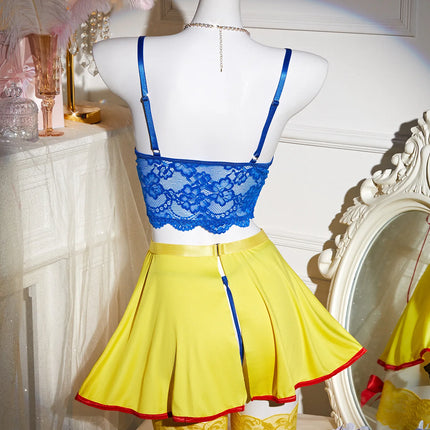 Ellolace Halloween Women's Lingerie Sets Snow White Princess Cosplay Bra Thong Skirt 3PC Leg Circles Dopamine Roleplay Costume