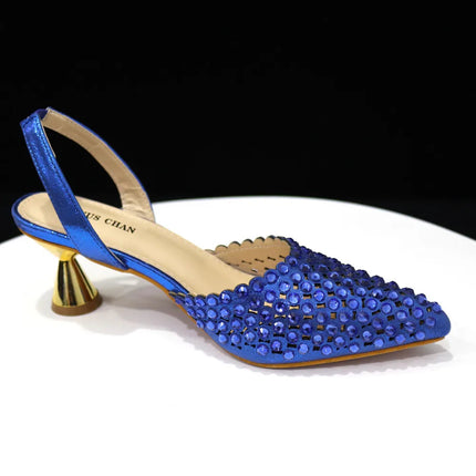 Venus Chan Pointed Toe Heels for Women 2023 Elegant Party Wine Color Full Diamond Pumps Italian Shoes and Bags Matching Set PlatiNum