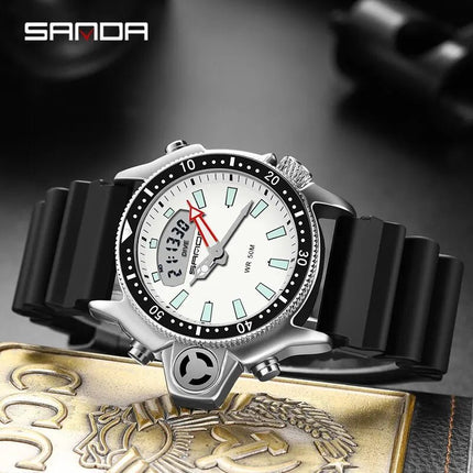 SANDA Sport orologio digitale al quarzo da uomo orologi subacquei creativi orologio da uomo con allarme impermeabile orologio con doppio Display Relogio Masculino platinumshop