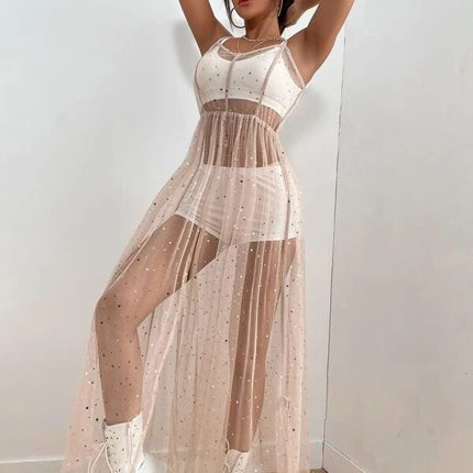 New Summer Women Cover Up Dress senza maniche collo quadrato Beach Holiday paillettes Split Midi Beach Smock Skin-Friendly confortevole platinumshop