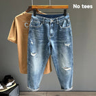 Ripped Jeans Men New Personality Fashion Vintage Blue Streetwear Baggy Denim Pants Casual Tapered Hole Frayed Trousers Male PlatiNum