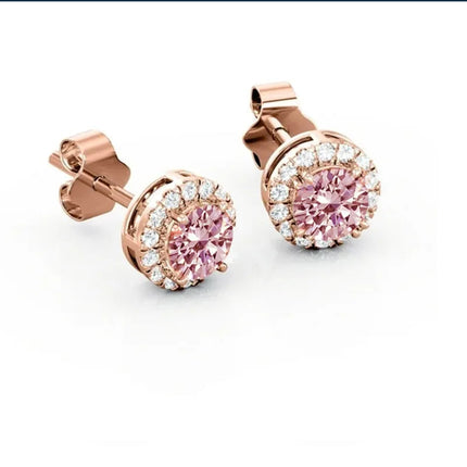 100% moissanite 925 Sterling Silver 6.5mm halo stud earring rose gold  Ear  Jewelry with GRA  pink moissanite earring for women PlatiNum